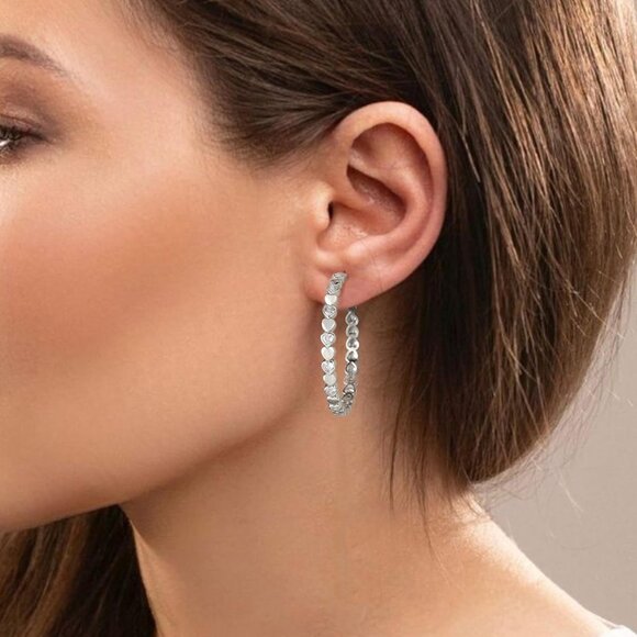 925 Silver-40mm Heart Cubic Zirconia Large Rhinestone Hoop Earrings for Womens - Picture 6 of 7